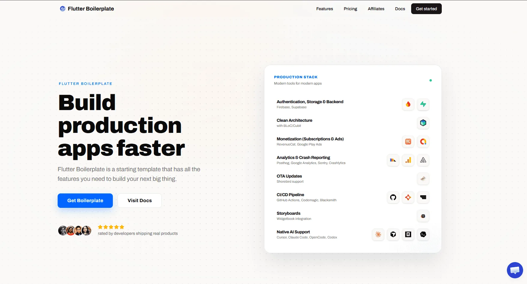 Flutter Boilerplate landing hero