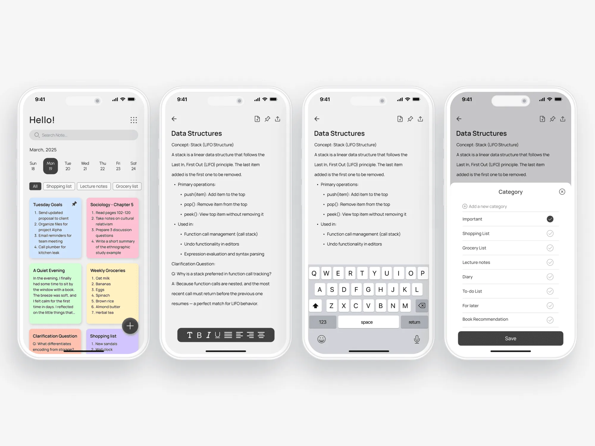 Note app screens
