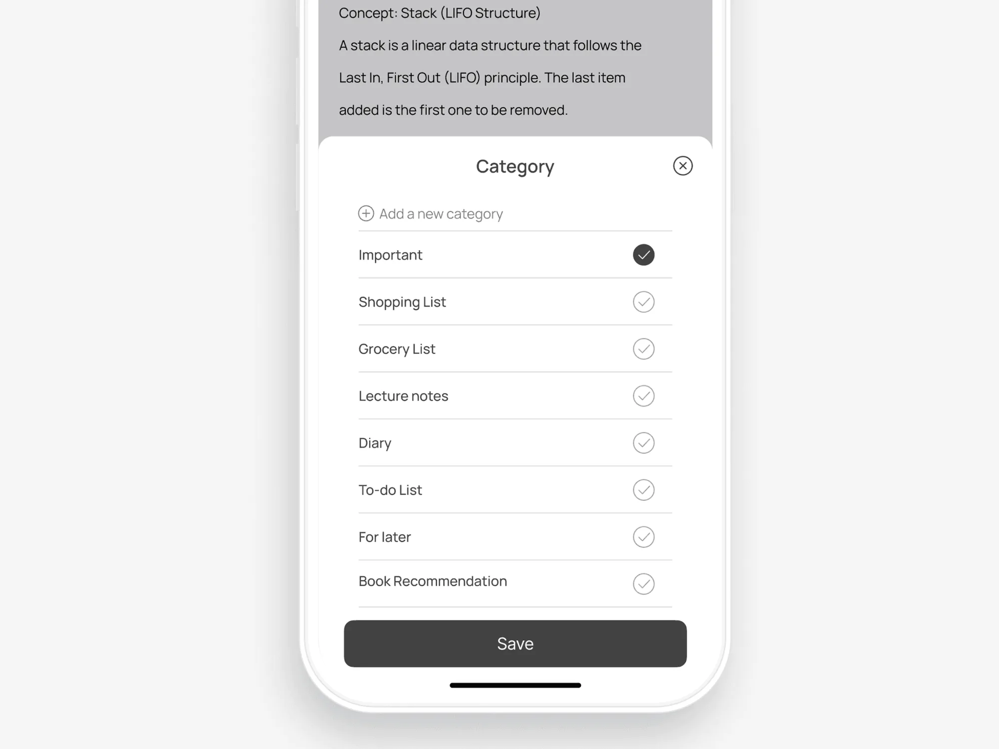Category bottom sheet